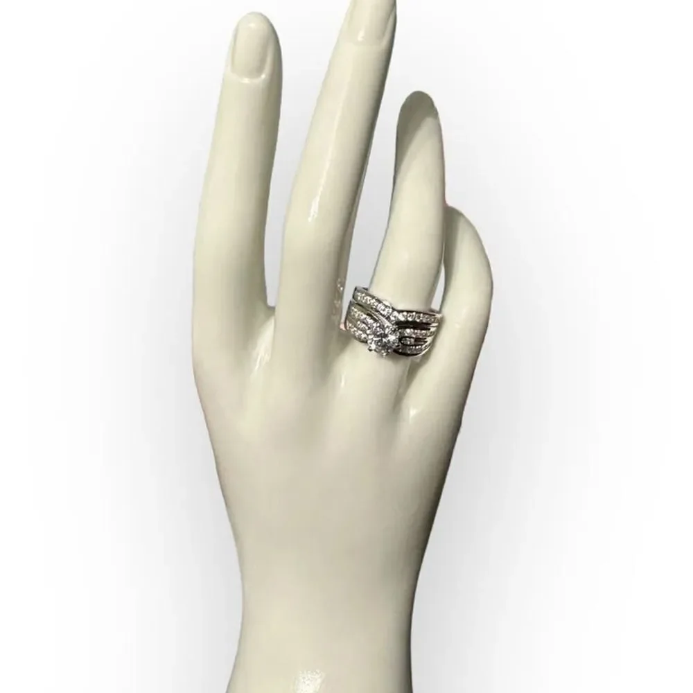 925 Cubic Zirconia Engagement Wedding Ring 2 Piece Set Size 9 NEW in Box